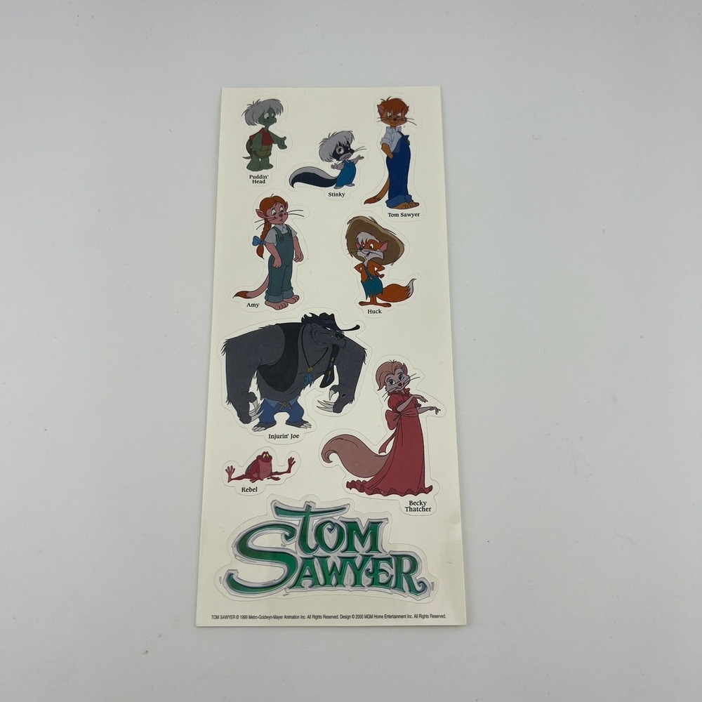 Vintage Tom Sawyer Sticker Sheet MGM 1999 Cartoon Characters Rare